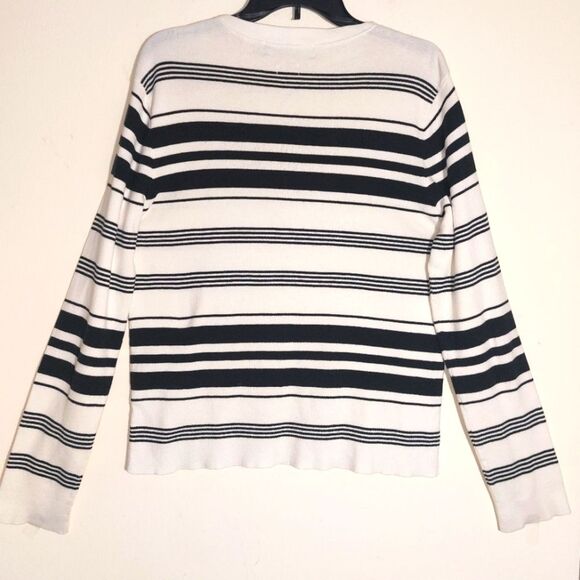 Polo by Ralph Lauren Women's Pima Cotton Crewneck Striped Sweater White M EUC - Picture 8 of 13